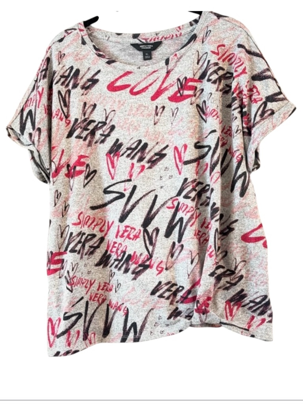 Simply Vera Vera Wang Graffiti Heart Lightweight Knit Sweater Shirt Top XL